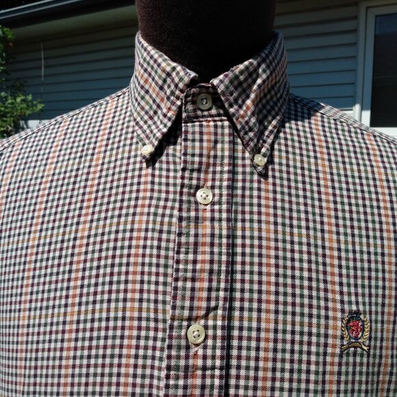 Vintage Tommy Hilfiger Shirt Brown Checked Retro 80s 90s Made in Taiwan Medium - Picture 5 of 11